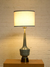 Load image into Gallery viewer, Vintage Mid-Century Crackle Glaze Ceramic Table Lamp with Brass Base
