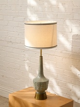 Load image into Gallery viewer, Vintage Mid-Century Crackle Glaze Ceramic Table Lamp with Brass Base
