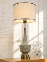 Load image into Gallery viewer, Vintage Mid-Century Crackle Glaze Ceramic Table Lamp with Brass Base
