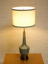Load image into Gallery viewer, Vintage Mid-Century Crackle Glaze Ceramic Table Lamp with Brass Base
