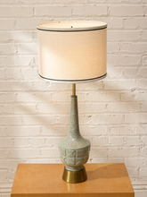Load image into Gallery viewer, Vintage Mid-Century Crackle Glaze Ceramic Table Lamp with Brass Base
