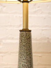 Load image into Gallery viewer, Vintage Mid-Century Crackle Glaze Ceramic Table Lamp with Brass Base
