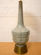 Load image into Gallery viewer, Vintage Mid-Century Crackle Glaze Ceramic Table Lamp with Brass Base
