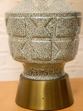 Load image into Gallery viewer, Vintage Mid-Century Crackle Glaze Ceramic Table Lamp with Brass Base
