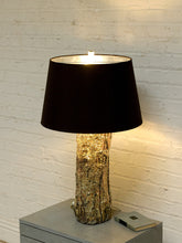 Load image into Gallery viewer, Vintage Organic Modern Tree Trunk Table Lamp with Black Drum Shade
