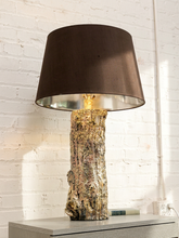 Load image into Gallery viewer, Vintage Organic Modern Tree Trunk Table Lamp with Black Drum Shade
