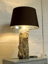 Load image into Gallery viewer, Vintage Organic Modern Tree Trunk Table Lamp with Black Drum Shade
