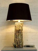 Load image into Gallery viewer, Vintage Organic Modern Tree Trunk Table Lamp with Black Drum Shade
