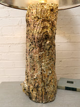 Load image into Gallery viewer, Vintage Organic Modern Tree Trunk Table Lamp with Black Drum Shade
