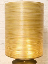 Load image into Gallery viewer, Chrome Cylinder Table Lamp with Tall Gold Grasscloth Shade
