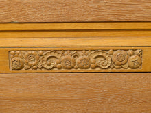 Load image into Gallery viewer, Vintage Art Deco Blonde Wood Highboy Dresser with Carved Detail
