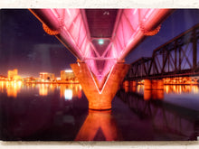 Load image into Gallery viewer, Pink Apex Architectural Night Photography Print with Neon Bridge
