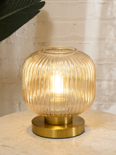 Load image into Gallery viewer, Modern Ribbed Glass Globe Table Lamp with Brass Base
