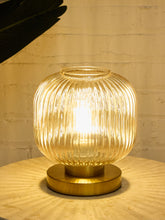 Load image into Gallery viewer, Modern Ribbed Glass Globe Table Lamp with Brass Base
