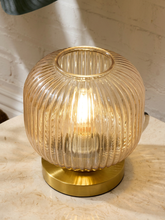 Load image into Gallery viewer, Modern Ribbed Glass Globe Table Lamp with Brass Base
