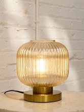 Load image into Gallery viewer, Modern Ribbed Glass Globe Table Lamp with Brass Base
