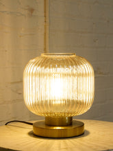 Load image into Gallery viewer, Modern Ribbed Glass Globe Table Lamp with Brass Base
