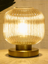 Load image into Gallery viewer, Modern Ribbed Glass Globe Table Lamp with Brass Base
