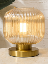 Load image into Gallery viewer, Modern Ribbed Glass Globe Table Lamp with Brass Base
