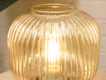 Load image into Gallery viewer, Modern Ribbed Glass Globe Table Lamp with Brass Base
