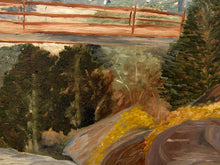 Load image into Gallery viewer, Vintage Mountain River Landscape Painting with Bridge
