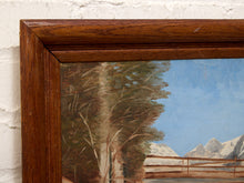 Load image into Gallery viewer, Vintage Mountain River Landscape Painting with Bridge
