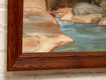 Load image into Gallery viewer, Vintage Mountain River Landscape Painting with Bridge
