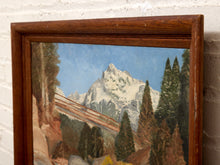 Load image into Gallery viewer, Vintage Mountain River Landscape Painting with Bridge
