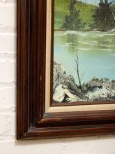 Load image into Gallery viewer, Vintage Framed Mountain Lake Landscape Painting with Birch Trees
