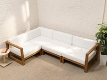 Load image into Gallery viewer, Modern Outdoor Wood Frame Sectional Sofa with White Cushions
