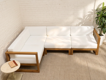 Load image into Gallery viewer, Modern Outdoor Wood Frame Sectional Sofa with White Cushions
