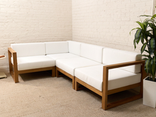 Load image into Gallery viewer, Modern Outdoor Wood Frame Sectional Sofa with White Cushions
