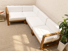 Load image into Gallery viewer, Modern Outdoor Wood Frame Sectional Sofa with White Cushions
