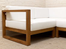 Load image into Gallery viewer, Modern Outdoor Wood Frame Sectional Sofa with White Cushions
