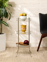 Load image into Gallery viewer, Vintage Three-Tier Metal &amp; Glass Round Side Table
