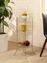Load image into Gallery viewer, Vintage Three-Tier Metal &amp; Glass Round Side Table
