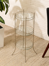 Load image into Gallery viewer, Vintage Three-Tier Metal &amp; Glass Round Side Table
