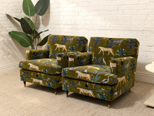 Load image into Gallery viewer, Vintage 1960s Lounge Chair Newly Reupholstered in Jungle Velvet
