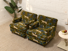 Load image into Gallery viewer, Vintage 1960s Lounge Chair Newly Reupholstered in Jungle Velvet
