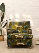 Load image into Gallery viewer, Vintage 1960s Lounge Chair Newly Reupholstered in Jungle Velvet

