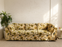 Load image into Gallery viewer, Vintage 1970s Floral Velvet Sofa in Olive &amp; Gold
