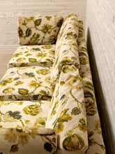 Load image into Gallery viewer, Vintage 1970s Floral Velvet Sofa in Olive &amp; Gold
