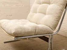 Load image into Gallery viewer, 70s Style Chrome Lounge Chair in White Corduroy
