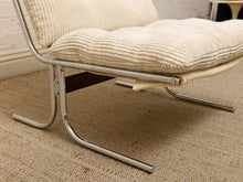 Load image into Gallery viewer, 70s Style Chrome Lounge Chair in White Corduroy
