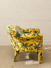 Load image into Gallery viewer, Vintage Postmodern Yellow Jungle Print Barrel Lounge Chair
