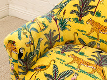 Load image into Gallery viewer, Vintage Postmodern Yellow Jungle Print Barrel Lounge Chair
