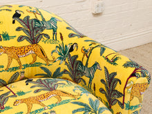 Load image into Gallery viewer, Vintage Postmodern Yellow Jungle Print Barrel Lounge Chair
