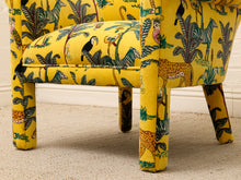 Load image into Gallery viewer, Vintage Postmodern Yellow Jungle Print Barrel Lounge Chair
