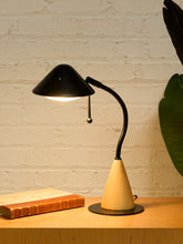 Load image into Gallery viewer, Vintage Postmodern Black &amp; Wood Cone Desk Lamp
