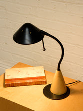 Load image into Gallery viewer, Vintage Postmodern Black &amp; Wood Cone Desk Lamp
